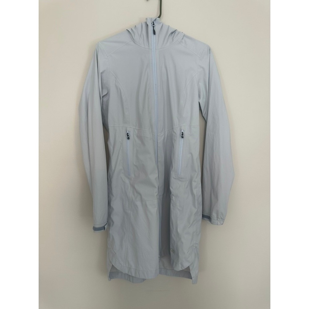 Outdoor Research Womens Long Rain Parka Jacket Gray Hooded Full Zip Size S